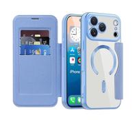 LEMAXELERS Carcasa para iPhone 17 Pro MAX Funda Compatible con Magsafe,[Bloqueo RFID] Flip Folio Billetera Carcasa de Tipo Protectora PU Cuero Ranura para Tarjeta Trasera Case Light-Blue JD