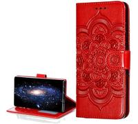 LEMAXELERS Carcasa Xiaomi Mi A3,Funda Xiaomi Mi A3 Flor de Mandala en Relieve Carcasa de Tipo Libro con Ranuras para Tarjetas de Soporte y Solapa con Cierre magnético Case,LD Mandala Red