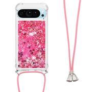 LEMAXELERS con Cordón Funda para Google Pixel 10,Carcasa Brillante Brillo Glitter Estuche Antideslizante Silicona líquida con Correa Ajustable Case para Google Pixel 10,YB GS L-Pink Love