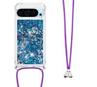LEMAXELERS con Cordón Funda para Google Pixel 10 Pro,Carcasa Brillante Brillo Glitter Estuche Antideslizante Silicona líquida con Correa Ajustable Case para Google Pixel 10 Pro,YB GS L-Blue Love