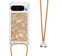 LEMAXELERS con Cordón Funda para Google Pixel 10 Pro,Carcasa Brillante Brillo Glitter Estuche Antideslizante Silicona líquida con Correa Ajustable Case para Google Pixel 10 Pro,YB GS L-Gold Love