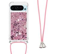 LEMAXELERS con Cordón Funda para Google Pixel 10 Pro XL,Carcasa Brillante Brillo Glitter Estuche Antideslizante Silicona líquida con Correa ajustable Case para Google Pixel 10 Pro XL,YB GS L-Rose Love