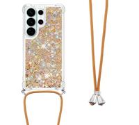LEMAXELERS con Cordón Funda para Samsung Galaxy S26 Ultra,Carcasa Brillante Brillo Glitter Estuche Antideslizante Silicona líquida con Correa Case para Galaxy S26 Ultra,YB GS L-Gold Love