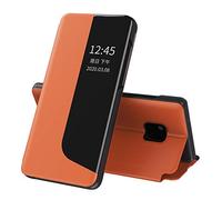 LEMAXELERS Funda para Huawei Mate 20 Pro Carcasa, Ultra Slim Clear Smart Ligero Flip Libro Funda Translúcido View Stand Cover PC + PU Bumper Soporte Case para Huawei Mate 20 Pro QH CC Orange