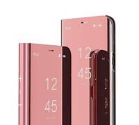 LEMAXELERS Funda para OnePlus 8 Pro Funda,Espejo Carcasa OnePlus 8 Pro Ultra Slim Brillante Flip Libro Funda Clear View Stand Cover PC + PU Protectora Bumper Soporte Plegable Flip Cover,QH Rose