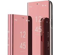 LEMAXELERS Funda para Samsung Galaxy S25 FE Clear View Bright Maquillaje Espejo Flip Cover Back Soft PU Leather & Hard Kickstand Bumper Full Body Protective Shell para Samsung Galaxy S25 FE Rose Gold
