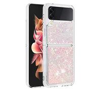 LEMAXELERS Funda para Samsung Galaxy Z Flip 3 5G,Carcasa Galaxy Z Flip 3 5G,Brillante Brillo Liquida Quicksand de Cuello Cadena Carcasa Transparente Silicona TPU Case,Pink Star