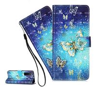 LEMAXELERS Funda Xiaomi Mi Poco M3,3D Pintura de Dibujo Libro de Cuero con Tapa y Cartera,Flip Carcasa PU Leather con TPU Silicona Case Interna Suave y Solapa Cierre magnético Case,YB Gold Butterfly