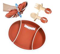 Lembeauty Platos de silicona para niños pequeños divididos | Placa de succión con forma de pelota de rugby para niños pequeños - Plato de agarre dividido para alimentación de entrenamiento, plato