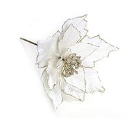 LEMCC 6 piezas de flores de Navidad de Poinsettias artificiales de 24 cm con purpurina blanca de la flor de la flor de la galleta de Navidad para