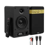 LEMEGA Core X1 - Altavoces de estantería - Par activo de 40 W con transmisión Bluetooth, altavoces HDMI ARC para TV, entradas ópticas/USB/AUX/RCA, pantalla LED completa, control de graves y agudos