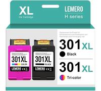 Lemero 301 XL Cartuchos Compatibles para Tinta HP 301 Negro y Color para HP Deskjet 2540 3050 2050 1055 1010 3050A Envy 5532 5534 4500 4508 Officejet 2620 4632(Color Negro,2-Pack)