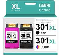 Lemero 301 XL Cartuchos Compatibles para Tinta HP 301 Negro y Color para HP Deskjet 2540 3050 2050 1055 1010 3050A Envy 5532 5534 4500 4508 Officejet 2620 4632(Color Negro,2-Pack)
