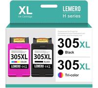 Lemero 305XL Cartuchos Compatible para HP 305 XL Cartuchos Negros y de Color para HP Deskjet 2720e 2720 2710e 2710 2700 2700e Plus 4120e 4100e Envy 6000e 6000 6020e 6032e 6420e 6430 6400e(2-Pack)