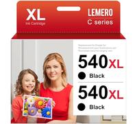 Lemero Cartuchos de Tinta Negra PG 540XL compatibles con Canon 540 XL Multipack Black PG 540 XL para Canon Pixma TS5150 TS5151 MG3650S MG3650 MG3150 MG3250 MG3550 MG3600 MX475 (2 Negros, 2-Pack)