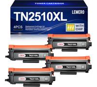 Lemero TN2510XL Tóner MFC-l2827dw MFC-l2800dw 3000 Páginas Negro 4 por Pack | Compatible con Brother MFC-l2827dw Tóner hl-l2400dw mfc-l2835dw hl-l2400dwe mfc-l2860dwe dcp-l2660dw hl-l2445dw 2510