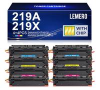 Lemero Tóner 219 (con Chip) Compatible para HP Color LaserJet Pro MFP 3302FDWG - Tóner 219X y 219A Negro, Cian, Magenta, Amarillo - Pack de 8 Unidades