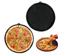 lemgyiamz Bandeja Pizza Horno, Plato Pizza, Base Pizza de Ø 33 cm, Bandeja Horno Universal con Agujeros, Fuente Para Horno Redonda de Hasta 230 Grados, Sílice Bandejas Baking, Negra, 2 Piezas