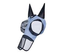 LeMieux Máscara de mosca completa para alivio de insectos, diseño de tirar, dardos de ojo de insecto, orejas de malla transpirable, azul polvo, talla XS