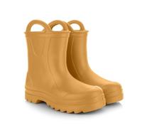 LEMIGO Botas de lluvia para niños muy ligeras de espuma EVA con mango para niños y niñas 735 Doggy, Mostaza, 32 EU