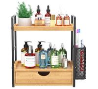 LEMIKKLE Organizador de baño de 2 niveles con cajones y cestas, organizador de maquillaje multiusos para encimera, organizadores grandes para el cuidado de la piel, exquisito organizador de tocador