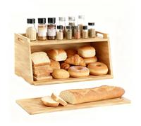 LEMIKKLE Panera de bambú con tabla de cortar, caja de almacenamiento de pan para mantener la comida fresca, adecuada para la cocina, se puede utilizar para almacenar pan, frutas, productos horneados