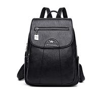 LEMITA Mochila De Mujer De Gran Capacidad Suave Piel De Oveja Bolso Casual Mochila De Estudiante Universitario, Negro