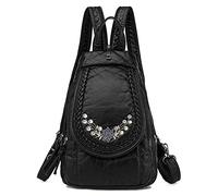 LEMITA Mochila Pequeña Bolsa De Pecho Multifuncional Bolso De Hombro Pu Mochila De Cuero Suave Mochila De Mujer, Bordado Negro