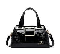 LEMITA Nueva Bolsa Bandolera De Hombro Bandolera De Hombro De Tres Capas De Gran Capacidad De Tres Capas Con Patrón De Cocodrilo Bolso De Charol De Charol De Cuero, Negro