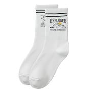 LEMLIN Calcetines Deportivos Blancos de Algodón Orgánico, Impresos con la Palabra EXPLORER - Opción Trendy Ideal para la Temporada de Graduaciones, el día a día y las actividades al aire libre