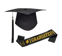 LEMLIN Juego de 2 sombreros de graduación con faja 2026, sin arrugas, ajustable, corona fija, gorra de graduación, color negro