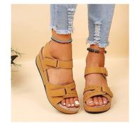 LEMMAN Sandalias ortopédicas para mujer, pantuflas para caminar con soporte de arco, antideslizantes, transpirables, vintage, sandalias planas cómodas (marrón, talla 7.5)