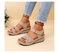 LEMMAN Sandalias ortopédicas para mujer, pantuflas para caminar con soporte de arco, antideslizantes, transpirables, vintage, sandalias planas cómodas (blanquecino, 10)