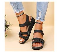 LEMMAN Sandalias ortopédicas para mujer, pantuflas para caminar con soporte de arco, antideslizantes, transpirables, vintage, sandalias planas cómodas (negro, talla 8)