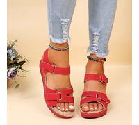 LEMMAN Sandalias ortopédicas para mujer, pantuflas para caminar con soporte de arco, antideslizantes, transpirables, vintage, sandalias planas cómodas (rojo, 7)