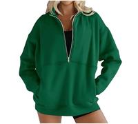 Lemoiitea Sudaderas elegantes para mujer, con media cremallera, cuello vuelto, blusas casuales de manga larga con bolsillo, camisas cómodas para uso diario, verde, XL