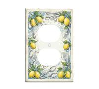 Lemon Kitchen - Placa de pared dúplex para toma de corriente, cuchara de tenedor rústico vintage de plástico amarillo de verano, placas de pared de tamaño estándar para enchufes eléctricos para nuevo