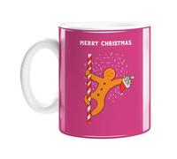 LEMON LOCO Taza de jengibre con texto en inglés "Man Pole Dancing Merry Christmas", divertida vajilla de Navidad, broma para adultos, regalo de Papá Noel secreto grosero