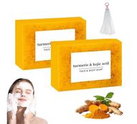 Lemon Turmeric Kojic Soap - Brightening Honey Glow turmeric soap for Face and Body, Organic Kojic Turmeric Bar Deep Cleansing Moisturizing (2Pcs)