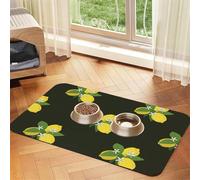 Lemon with Branch and Lilies Bouquet Black,Waterproof Pet Feeding Mat,PU Leather Placemats for Cat Dog Water Bowl,Food Mats,40x60cm