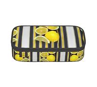 Lemon Zest - Estuche para lápices con estampado de rayas amarillas, tamaño mediano, con doble cremallera para el trabajo, bonito, Rayas amarillas con ralladura de limón, Talla única