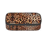 Lemon Zest - Estuche para lápices con estampado de rayas amarillas, tamaño mediano, con doble cremallera para el trabajo, bonito, Estampado de leopardo., Talla única