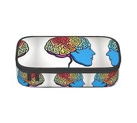 Lemon Zest - Estuche para lápices con estampado de rayas amarillas, tamaño mediano, con doble cremallera para el trabajo, bonito, Cerebro izquierdo y derecho, Talla única