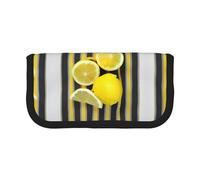 Lemon Zest - Estuche pequeño para lápices, diseño de rayas amarillas, estuche para lápices estético, bolsa de almacenamiento para bolígrafos, oficina, Black, Talla única, Organizador de bolsas
