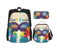 Lemon Zest - Mochila de 3 piezas con diseño de rayas amarillas, para viajes, senderismo, portátil, ligera, bolsa de almuerzo aislada para mujer, Ventajas del cerebro izquierdo y derecho, Talla única