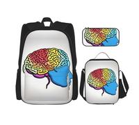 Lemon Zest - Mochila de 3 piezas con diseño de rayas amarillas, para viajes, senderismo, portátil, ligera, bolsa de almuerzo aislada para mujer, Cerebro izquierdo y derecho, Talla única