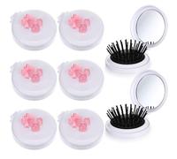 LemonRoad Paquete de 6 cepillos plegables para el pelo con espejo de viaje, mini peine de espejo, cepillo de pelo redondo portátil plegable de bolsillo, peine de masaje compacto de tamaño pequeño