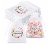 LEMONSTONE 25 bolsas de organza blancas "Un pequeño agradecimiento", 10 x 15 cm, con diseño de flores y mariposas, regalos para bodas, cumpleaños, bautizos, confirmaciones, bodas