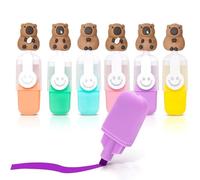 LEMONSTONE Juego de 6 rotuladores fluorescentes en forma de capibara para trazos finos y gruesos, juego de mini rotuladores para la escuela primaria, iluminador para regalos, fiestas, escuela y vida