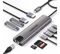 Lemorele Docking Station Dual HDMI -11 en 1, Aluminium Hub USB-C con Gigabit Ethernet, 2 HDMI 4K, 4 USB 3.0/2.0, PD 100W, USB-C 3.0 Dato, SD/TF, USB C Hub a MacBook/DELL/HP/Surface